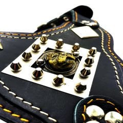 Black ''Titan'' Pitbull Head Leather Dog Harness