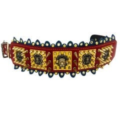Red ''Viking'' Spiked Leather Dog Collar