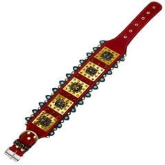 Red ''Viking'' Spiked Leather Dog Collar