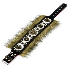 Black-White ''King Lion'' Fur Leather Dog Collar