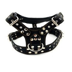 Black ''Star and Crescent'' Leather Dog Harness