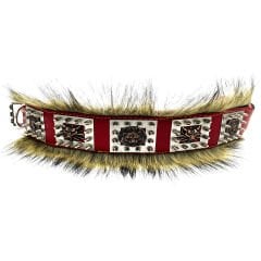 Red ''Kings of the Jungle'' Fur Leather Dog Collar