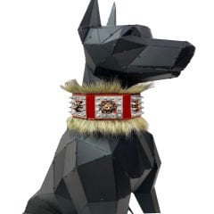 Red ''Kings of the Jungle'' Fur Leather Dog Collar