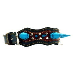 Blue Big Spiked Handmade Leather Dog Collar