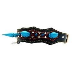 Blue Big Spiked Handmade Leather Dog Collar