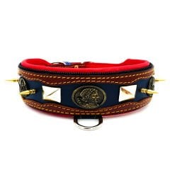 Brown-Navy Blue ''Zeus'' Leather Dog Collar
