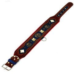 Brown-Navy Blue ''Zeus'' Leather Dog Collar