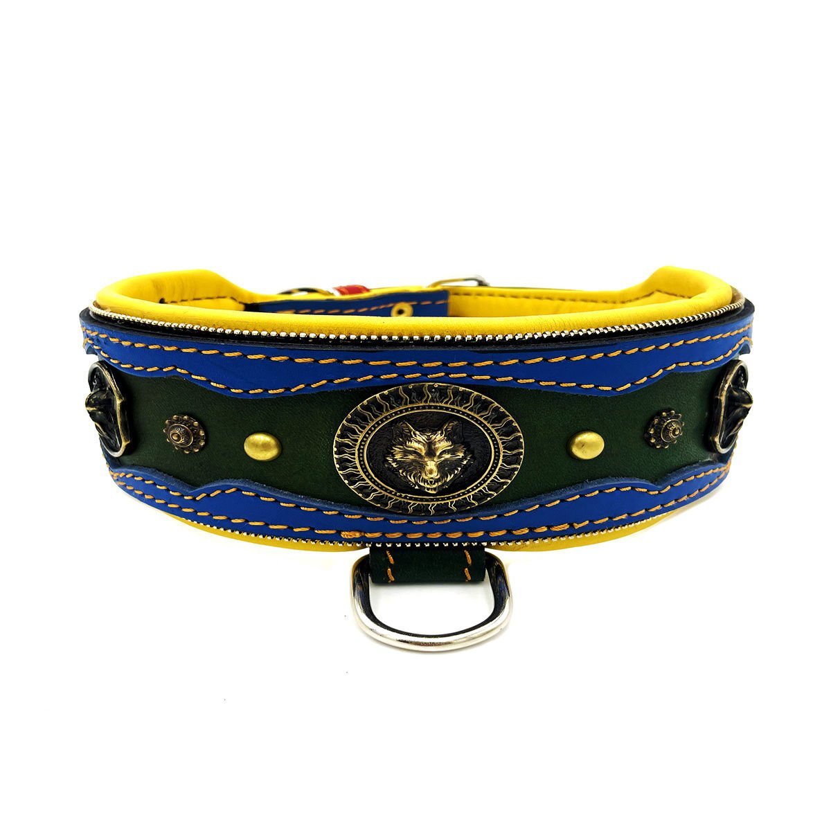Blue-Dark Green ''Fenrir'' Leather Dog Collar