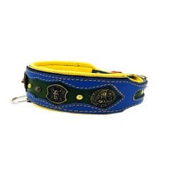 Blue-Dark Green ''Fenrir'' Leather Dog Collar
