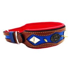 Brown-Navy Blue ''Hercules'' Spiked Leather Dog Collar