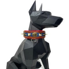 Brown-Navy Blue ''Hercules'' Spiked Leather Dog Collar