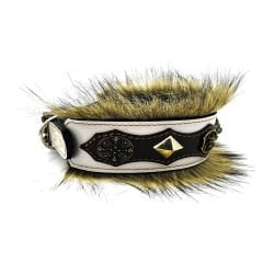 White-Brown ''King Lion'' Leather Dog Collar