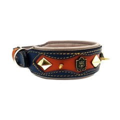 Brown ''Apollon'' Spiked Reflected Leather Dog Collar