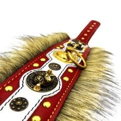 Red ''Excalibur'' Fur Leather Dog Collar