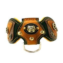 Dark Green-Mustard Pitbull Leather Dog Collar