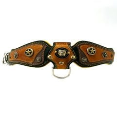 Dark Green-Mustard Pitbull Leather Dog Collar
