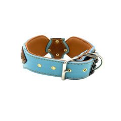 Light Blue-Brown ''Spartan'' Leather Dog Collar