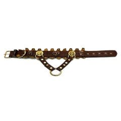 Brown ''Ancient'' Lion Ring Leather Dog Collar