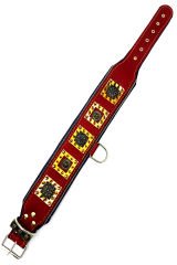 Red ''Trishula'' Spiked Leather Dog Collar