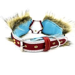 White ''Griffin'' Fur Leather Dog Collar