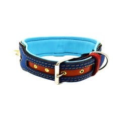 Brown-Dark Blue ''Desert Lion'' Leather Dog Collar
