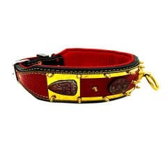 Red Brass Casting Ring Leather Dog Collar