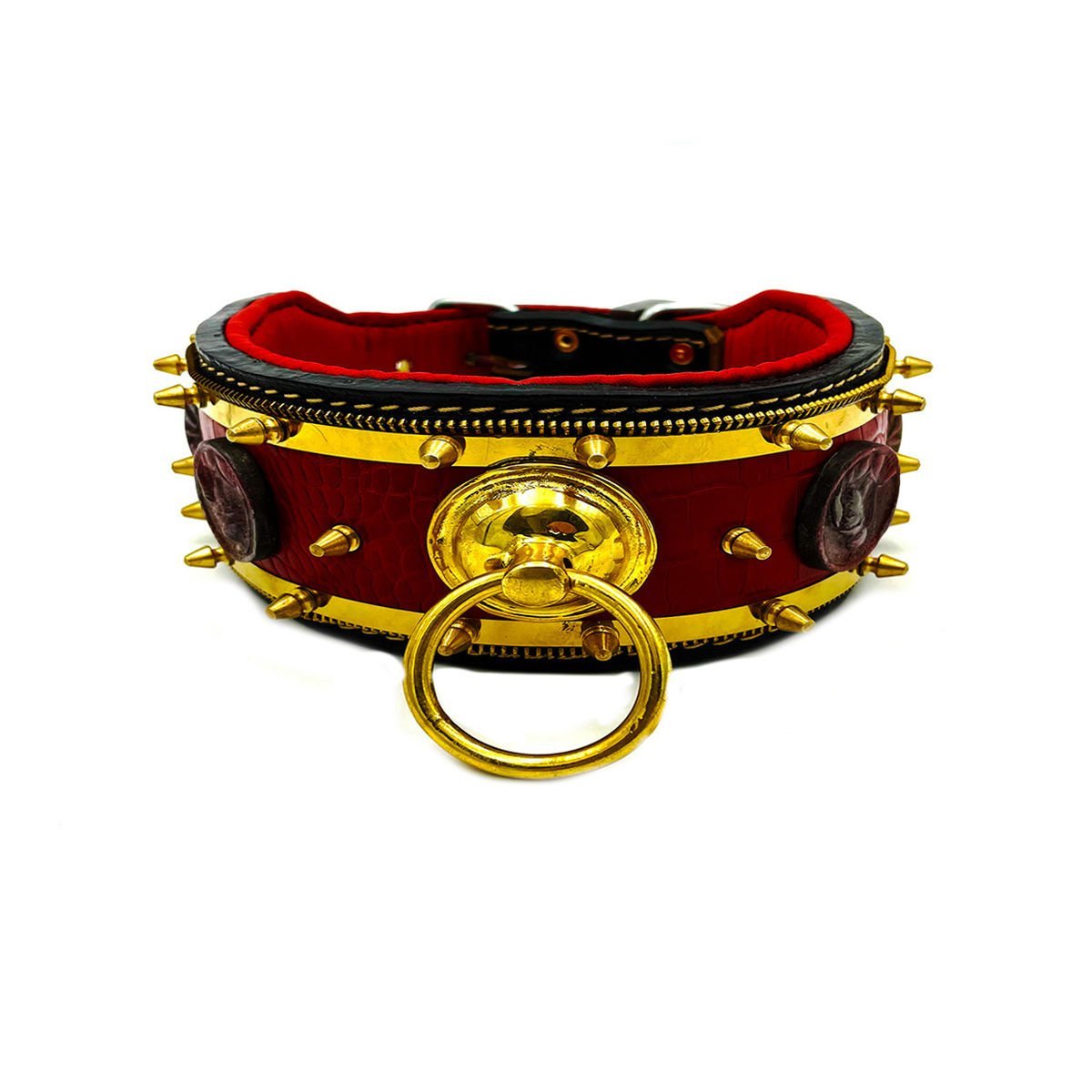 Red Brass Casting Ring Leather Dog Collar