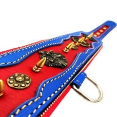 Blue-Red The ''Viking'' Spiked Leather Dog Collar
