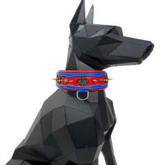 Blue-Red The ''Viking'' Spiked Leather Dog Collar