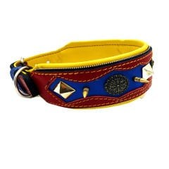 Red-Blue The ''Viking'' Spiked Leather Dog Collar