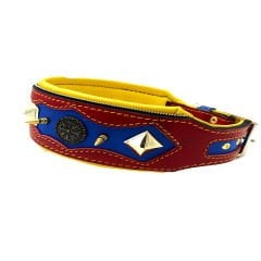 Red-Blue The ''Viking'' Spiked Leather Dog Collar