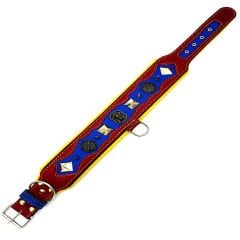 Red-Blue The ''Viking'' Spiked Leather Dog Collar