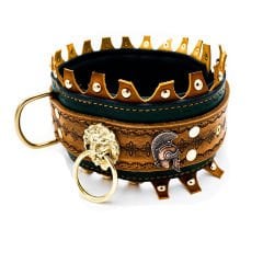 Brown-Khaki ''Ancient'' Leather Dog Collar