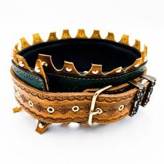 Brown-Khaki ''Ancient'' Leather Dog Collar