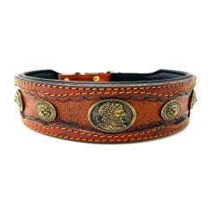 Brown ''Ancient Rome'' Leather Dog Collar