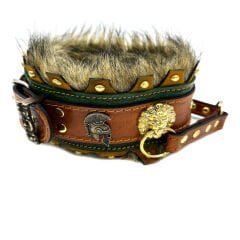 Brown-Dark Green ''Ancient'' Fur Leather Dog Collar