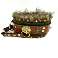 Brown-Dark Green ''Ancient'' Fur Leather Dog Collar