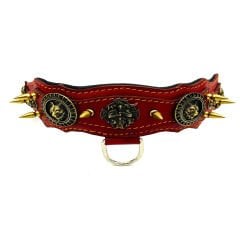 Red ''Fenrir'' Spiked Leather Dog Collar