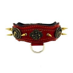 Red ''Fenrir'' Spiked Leather Dog Collar