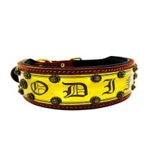 Yellow Mjolnir ''Odin'' Leather Dog Collar