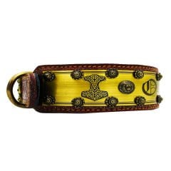 Yellow Mjolnir ''Odin'' Leather Dog Collar
