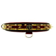 Red ''Cerberus'' Spiked Leather Dog Collar