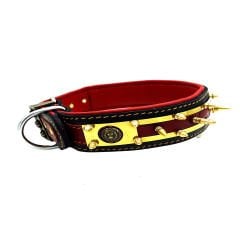 Red ''Cerberus'' Spiked Leather Dog Collar