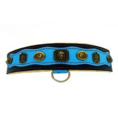 Blue ''Yin Yang'' Leather Dog Collar