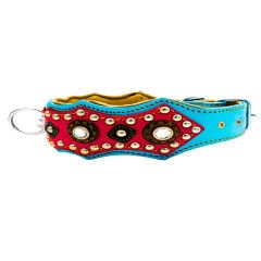 Pink-Blue ''Diamond Princess'' Leather Dog Collar