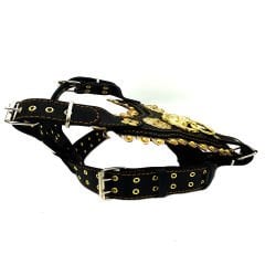 Black-Gold Tone ''Nemean'' Luxury Leather Dog Harness