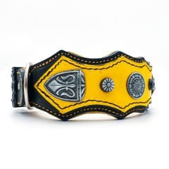 Yellow Soft Textured Tiger Head Leather Dog Collar