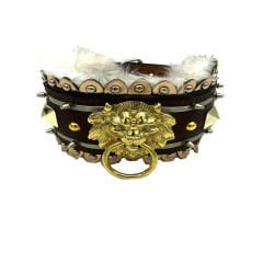 Brown ''Nemean'' Lion Leather Dog Collar