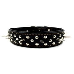 Black Spiked ''Danger'' Leather Dog Collar