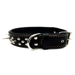 Black Spiked ''Danger'' Leather Dog Collar